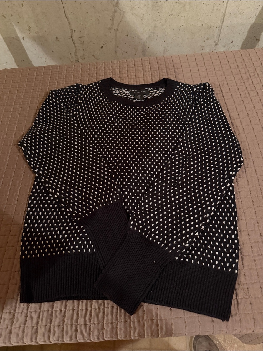 Men's Black and White Patterned Crewneck Sweater
